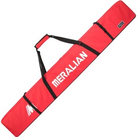 MERALIAN Padded Ski Bag,Waterproof Full Padded Single Ski Travel Bag with Adjustable Shoulder Strap. (RED, 185CM)