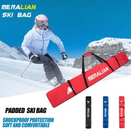 MERALIAN Padded Ski Bag,Waterproof Full Padded Single Ski Travel Bag with Adjustable Shoulder Strap. (RED, 185CM)