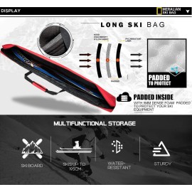 MERALIAN Padded Ski Bag,Waterproof Full Padded Single Ski Travel Bag with Adjustable Shoulder Strap. (RED, 185CM)