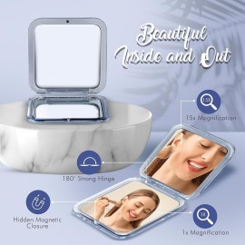 MIRRORVANA Small Compact 15X Magnifying Mirror for Travel - Handheld, Foldable & Lightweight - Mini Pocket-Sized Magnified Mirror for Purse - Square 3.3 x 3.3 MIRRORVANA Small Compact 15X Magnifying Mirror for Travel - Handheld, Foldable & Lightweight - Mini Pocket-Sized Magnified Mirror for Purse - Square 3.3 x 3.3