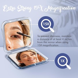 MIRRORVANA Small Compact 15X Magnifying Mirror for Travel - Handheld, Foldable & Lightweight - Mini Pocket-Sized Magnified Mirror for Purse - Square 3.3 x 3.3 MIRRORVANA Small Compact 15X Magnifying Mirror for Travel - Handheld, Foldable & Lightweight - Mini Pocket-Sized Magnified Mirror for Purse - Square 3.3 x 3.3