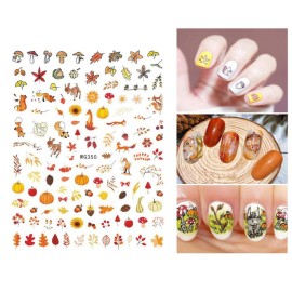 3D Thanksgiving Nail Art Stickers 6 Sheets Autumn Fall Nail Art Accessories Decals Self-Adhesive Maple Leaf Pumpkin Turkey Designs Sticker for Women Nail Arts DIY Nail Decorations Halloween Party