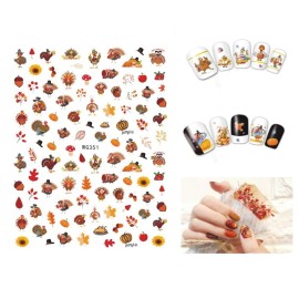 3D Thanksgiving Nail Art Stickers 6 Sheets Autumn Fall Nail Art Accessories Decals Self-Adhesive Maple Leaf Pumpkin Turkey Designs Sticker for Women Nail Arts DIY Nail Decorations Halloween Party