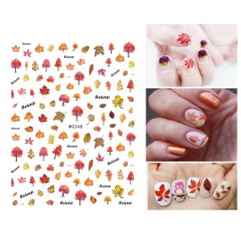 3D Thanksgiving Nail Art Stickers 6 Sheets Autumn Fall Nail Art Accessories Decals Self-Adhesive Maple Leaf Pumpkin Turkey Designs Sticker for Women Nail Arts DIY Nail Decorations Halloween Party