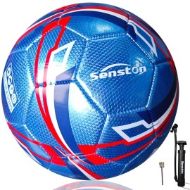 Senston Soccer Ball with Pump Size 5 - Durable Waterproof Football for Indoor/Outdoor Training, Includes Hand Pump & Needle