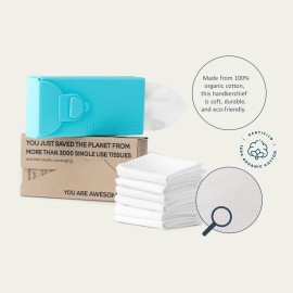 LastTissue Reusable Cotton Tissue Pack - Sustainable, Durable, Eco-Conscious, Portable & Washable Facial Tissues for Men and Women with Travel Handkerchief Storage Case