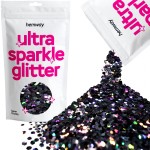 Hemway Premium Ultra Sparkle Glitter Multi Purpose Metallic Flake for Arts Crafts Nails Cosmetics Resin Festival Face Hair - Black Holographic - Super Chunky (1/8 0.125 3mm) 100g / 3.5oz