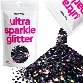 Hemway Premium Ultra Sparkle Glitter Multi Purpose Metallic Flake for Arts Crafts Nails Cosmetics Resin Festival Face Hair - Black Holographic - Super Chunky (1/8 0.125 3mm) 100g / 3.5oz