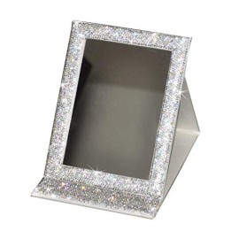 Bestbling Bling Portable Mirror Folding Travel Vanity Mirror with Desktop Standing Makeup Mirror for Cosmetics Beauty (Silver)