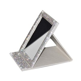 Bestbling Bling Portable Mirror Folding Travel Vanity Mirror with Desktop Standing Makeup Mirror for Cosmetics Beauty (Silver)