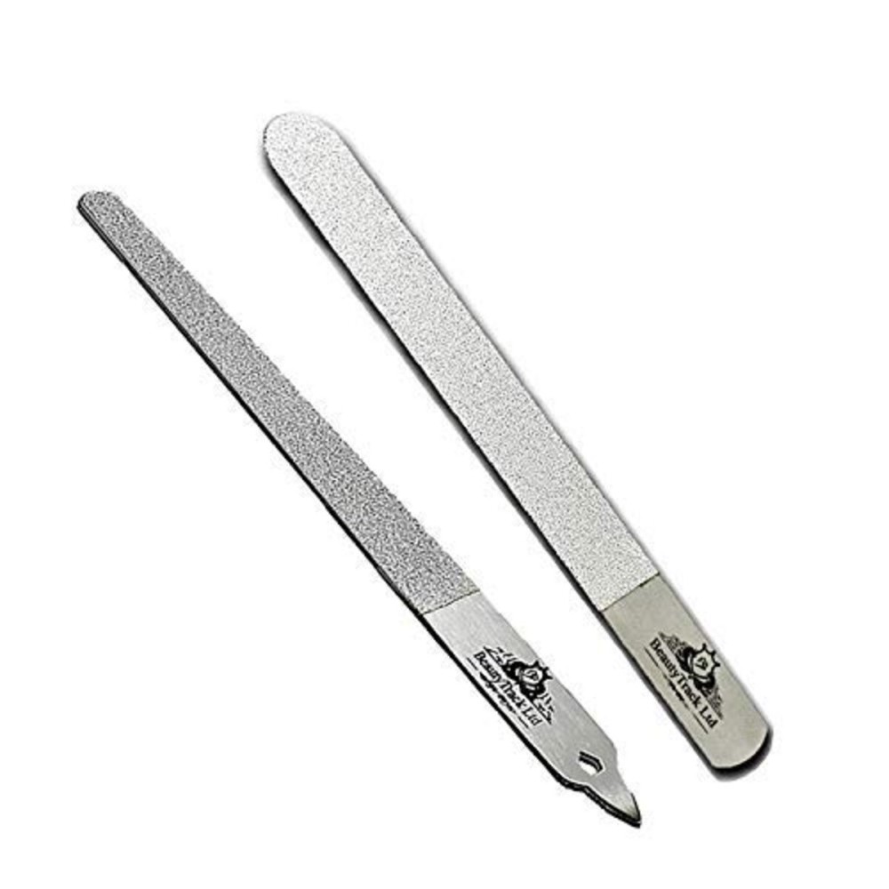 BeautyTrack 6-Inch Diamond Deb Nail File, for Manicure, Pedicure, Grooming Foot Skin, Podiatric Foot Care Instruments, Stainless Steel (Pack of 2, 2025 Stock), Pouch