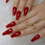 Gorgeous Red Press on Ballet False Nails Long Ruby-red Coffin Ballerina UV Fingersnails Free Adhesive Tapes 24pcs/set