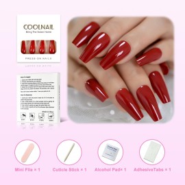 Gorgeous Red Press on Ballet False Nails Long Ruby-red Coffin Ballerina UV Fingersnails Free Adhesive Tapes 24pcs/set