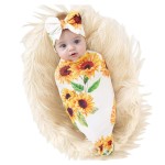 Galabloomer Newborn Sunflower Receiving Blanket Headband Set Baby Flower Rose Swaddle with Big Bow