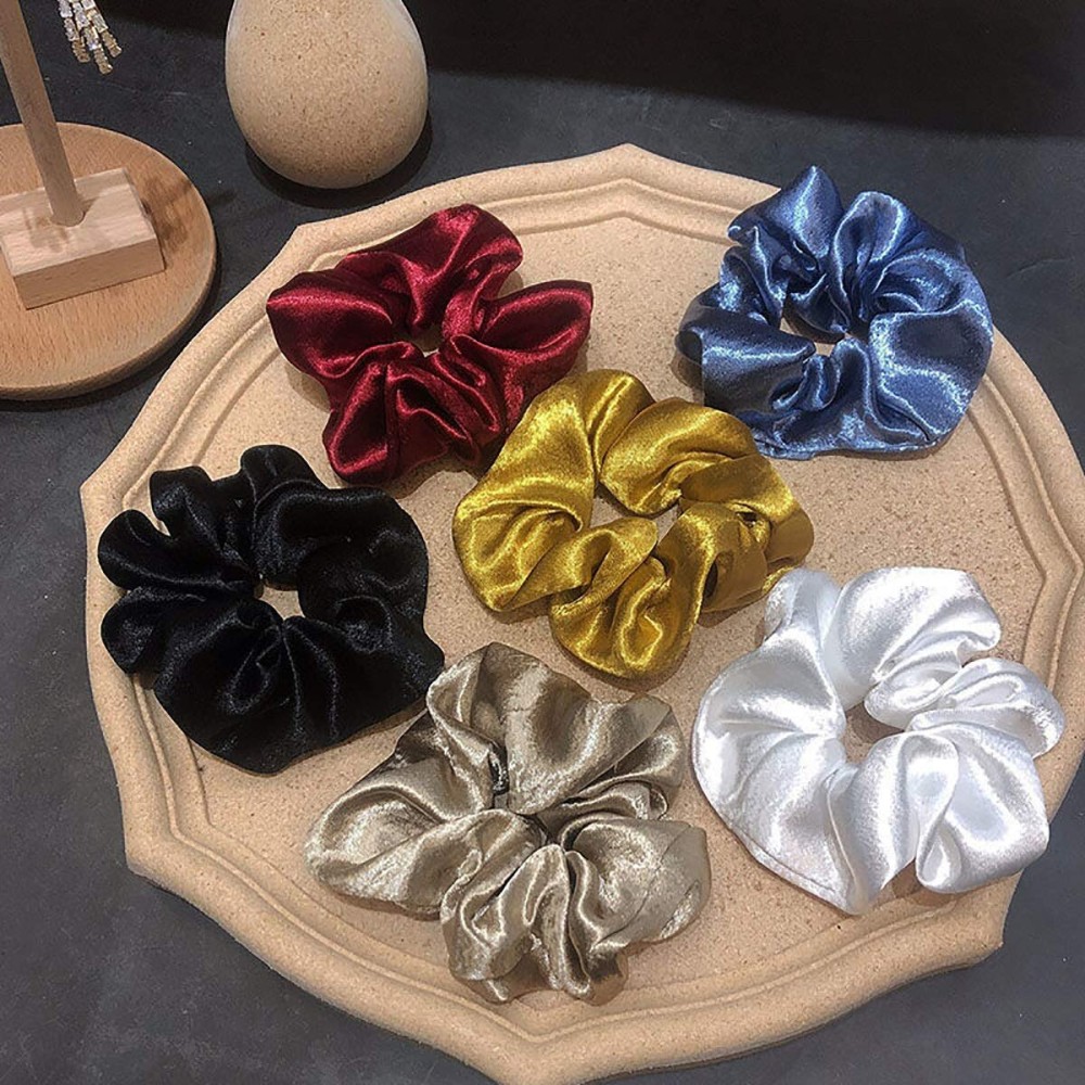 OCheng 9Pcs Silk Satin Hair Scrunchies Metallic Gold Silver Grey Scrunchie Hair Bobbles Ponytail Holder Brown Black Scrunchy Ropes Strong Elastic Hair for Women Girls