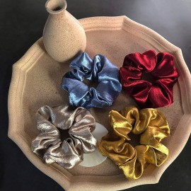 OCheng 9Pcs Silk Satin Hair Scrunchies Metallic Gold Silver Grey Scrunchie Hair Bobbles Ponytail Holder Brown Black Scrunchy Ropes Strong Elastic Hair for Women Girls