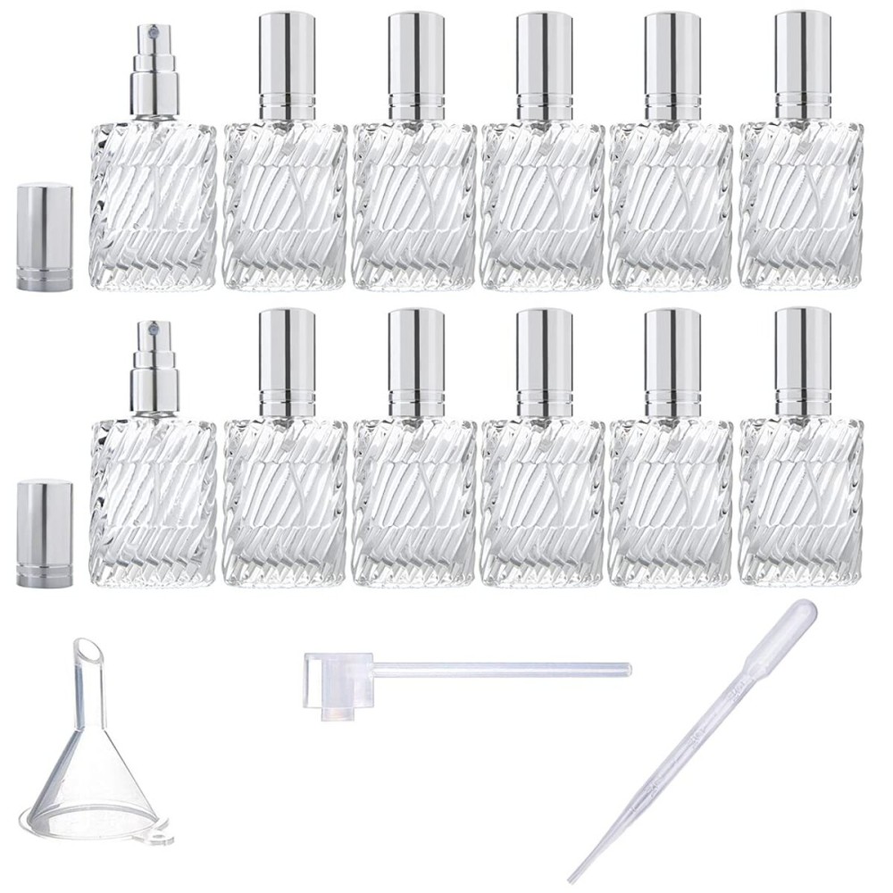 YU FENG 12pcs Glass Perfume Atomizer Spray Bottles Empty Refillable with Funnels Pipettes Dispensers for Essential Oil
