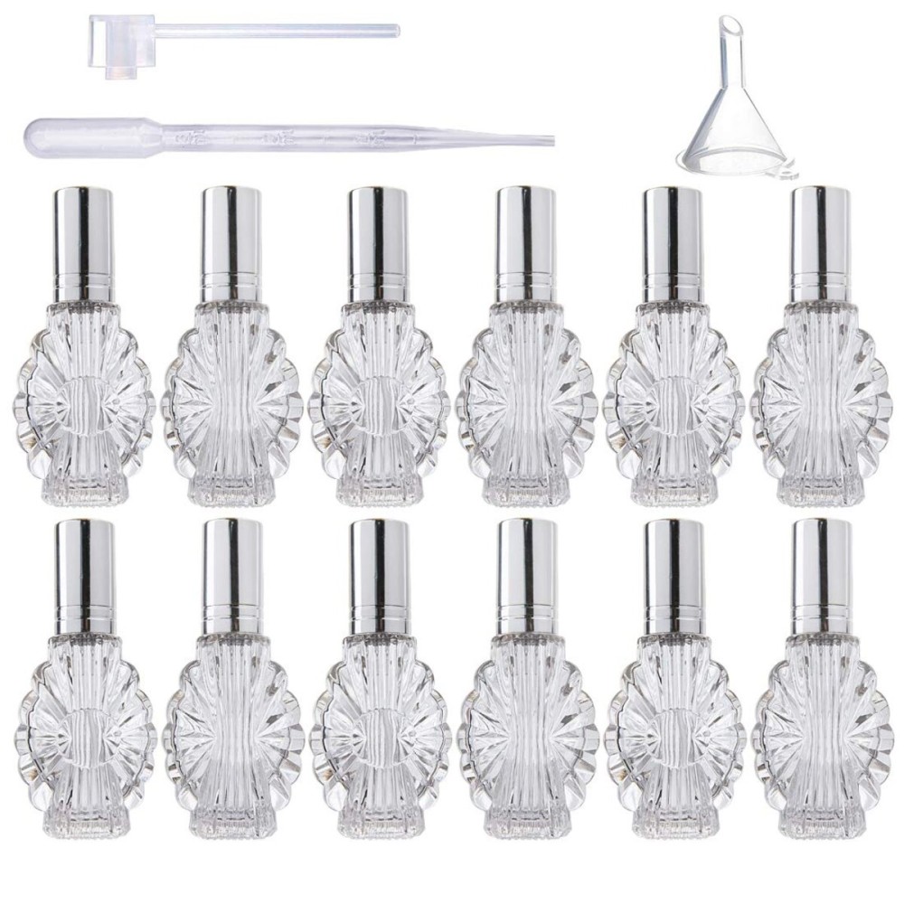 YU FENG 12pcs Empty Engraved Glass Perfume Atomizer Bottles with Funnels Pipettes Dispensers,Refillable Spray Perfume Bottles
