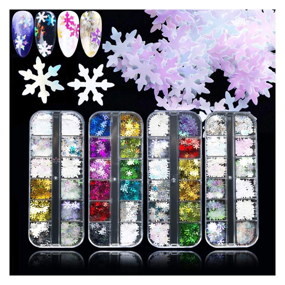 EBANKU 48 Color Holographic Snowflake Nail Sequins, Iridescent Snowflake Flake Nail Glitter Laser Sparkly Craft Glitter, Christmas Gift for Women Girl (4 box/48 Grids) EBANKU 48 Color Holographic Snowflake Nail Sequins, Iridescent Snowflake Flake Nail Glitter Laser Sparkly Craft Glitter, Christmas Gift for Women Girl (4 box/48 Grids)