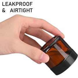 BPFY 24 Pack 2 oz Round Amber Glass Cosmetic Jars with Inner Liners and Black Lids, Travel Jars, Refillable Containers for Makeup, Cream, Lotion, Sugar Scrubs, Eye Shadow, Slime, Paint, Jewelry