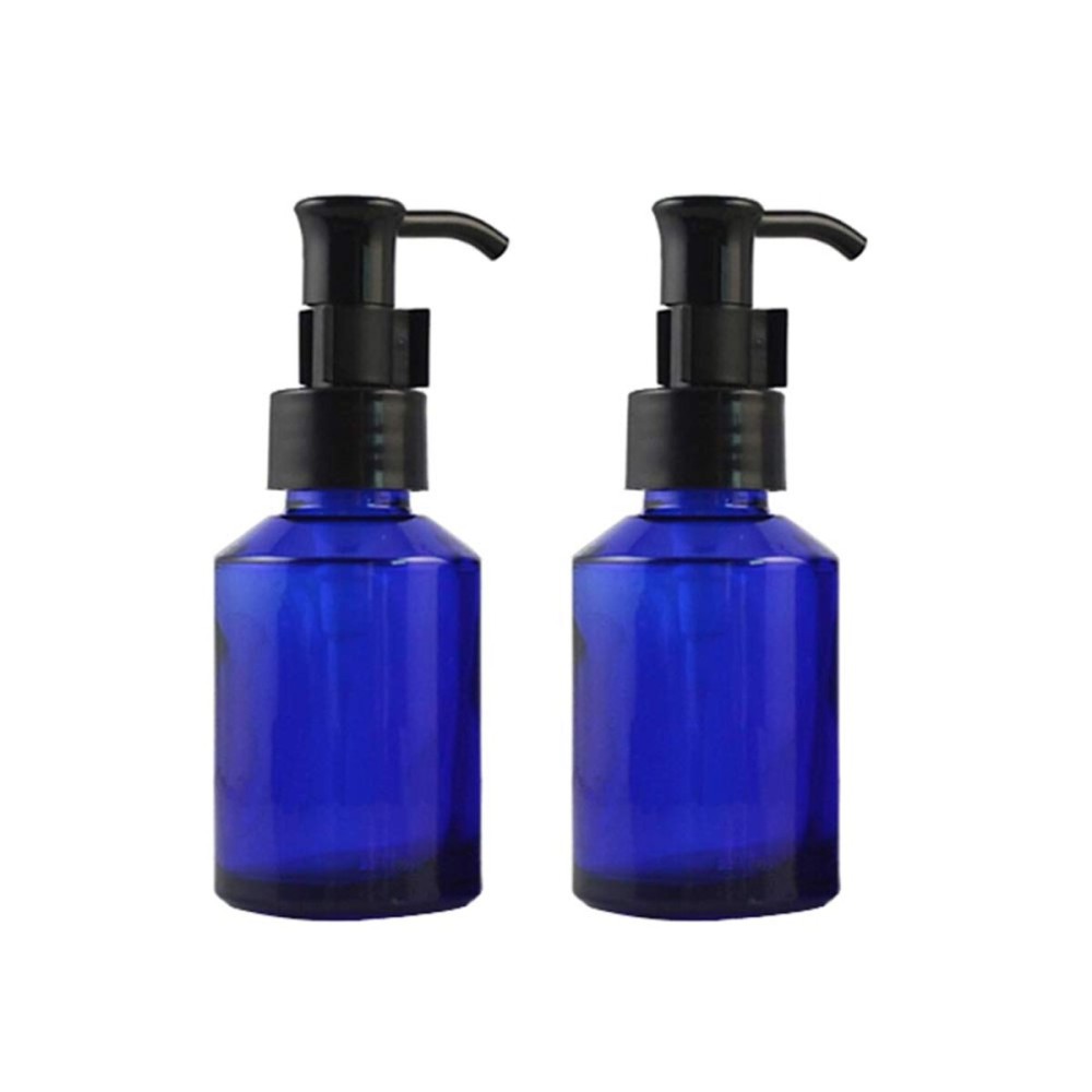 2 Pcs 60ML 2OZ Upscale Refillable Cobalt Blue Glass Lotion Pump Bottle Dispenser Toiletries Bottle Cosmetic Container Jar Pot with Lock Pump for Lotion Cream Essence Shampoo Body Wash etc