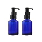 2 Pcs 60ML 2OZ Upscale Refillable Cobalt Blue Glass Lotion Pump Bottle Dispenser Toiletries Bottle Cosmetic Container Jar Pot with Lock Pump for Lotion Cream Essence Shampoo Body Wash etc