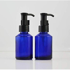 2 Pcs 60ML 2OZ Upscale Refillable Cobalt Blue Glass Lotion Pump Bottle Dispenser Toiletries Bottle Cosmetic Container Jar Pot with Lock Pump for Lotion Cream Essence Shampoo Body Wash etc