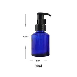 2 Pcs 60ML 2OZ Upscale Refillable Cobalt Blue Glass Lotion Pump Bottle Dispenser Toiletries Bottle Cosmetic Container Jar Pot with Lock Pump for Lotion Cream Essence Shampoo Body Wash etc