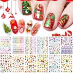 Kalolary 12 Sheets Christmas Nail Art Stickers 3D Self-Adhesive Nail Decals, Santa Claus Tree Decals Manicure Decoration for Women Girls Kids Fingernails Toenails Decor