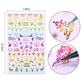 Kalolary 12 Sheets Christmas Nail Art Stickers 3D Self-Adhesive Nail Decals, Santa Claus Tree Decals Manicure Decoration for Women Girls Kids Fingernails Toenails Decor