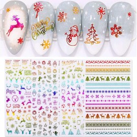 Kalolary 12 Sheets Christmas Nail Art Stickers 3D Self-Adhesive Nail Decals, Santa Claus Tree Decals Manicure Decoration for Women Girls Kids Fingernails Toenails Decor