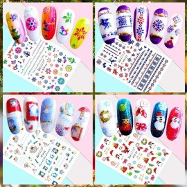 Kalolary 12 Sheets Christmas Nail Art Stickers 3D Self-Adhesive Nail Decals, Santa Claus Tree Decals Manicure Decoration for Women Girls Kids Fingernails Toenails Decor