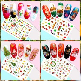 Kalolary 12 Sheets Christmas Nail Art Stickers 3D Self-Adhesive Nail Decals, Santa Claus Tree Decals Manicure Decoration for Women Girls Kids Fingernails Toenails Decor