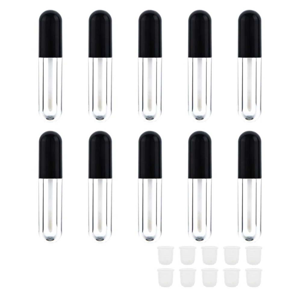 AJLTPA 10 Pieces Round Lip Gloss Tubes with Wand, 4.5ml Mini Lip Gloss Containers Empty, Lipgloss Wand Tubes with Rubber Stoppers for Women Cosmetics DIY (Black) AJLTPA 10 Pieces Round Lip Gloss Tubes with Wand, 4.5ml Mini Lip Gloss Containers Empty, Lipgloss Wand Tubes with Rubber Stoppers for Women Cosmetics DIY (Black)