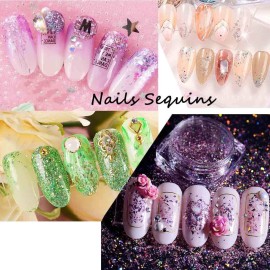 Sethexy 12 Colors Holographic Glitter Salon Manicure Superfine Nails Sequins Mixed Iridescent Paillette for Nails Art (C)