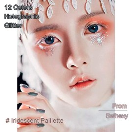 Sethexy 12 Colors Holographic Glitter Salon Manicure Superfine Nails Sequins Mixed Iridescent Paillette for Nails Art (C)