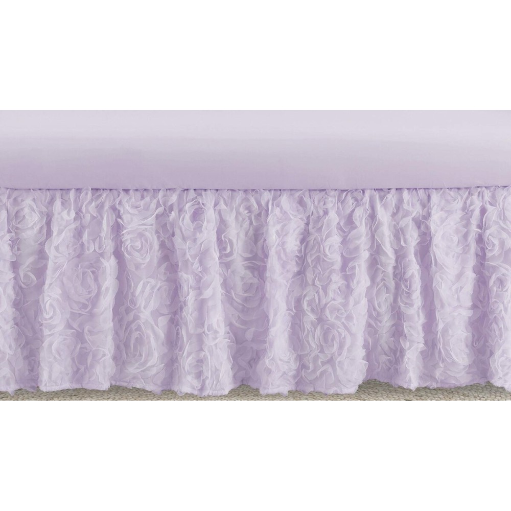 Sweet Jojo Designs Purple Floral Rose Girl Baby Nursery Crib Bed Skirt Dust Ruffle - Solid Light Lavender Flower Luxurious Elegant Princess Vintage Boho Shabby Chic Luxury Glam High End Roses