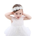 Fmeida Adjustable Baby Girls Headbands 4-24M | Soft Chiffon Flower Crown White (Fits 14.96-18.89 Head)
