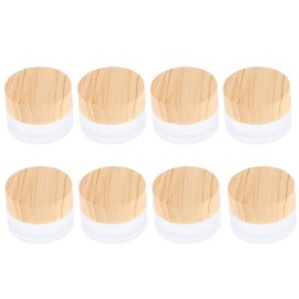 ConStore 8pcs Frosted Glass Cream Jar Bottle with Wood Grain Lid Refillable Mini Lotion Jars Empty Cosmetic Containers for Makeup Lip Balms Eyeshadow (5g)