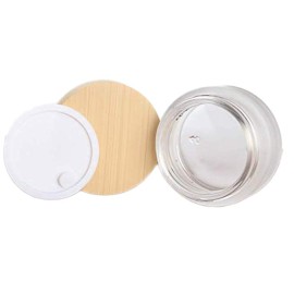 ConStore 8pcs Frosted Glass Cream Jar Bottle with Wood Grain Lid Refillable Mini Lotion Jars Empty Cosmetic Containers for Makeup Lip Balms Eyeshadow (5g)