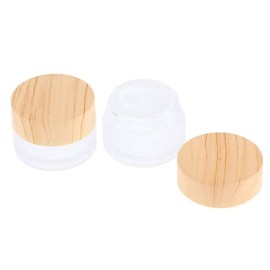 ConStore 8pcs Frosted Glass Cream Jar Bottle with Wood Grain Lid Refillable Mini Lotion Jars Empty Cosmetic Containers for Makeup Lip Balms Eyeshadow (5g)