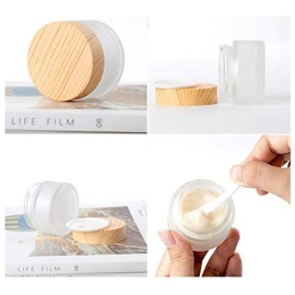 ConStore 8pcs Frosted Glass Cream Jar Bottle with Wood Grain Lid Refillable Mini Lotion Jars Empty Cosmetic Containers for Makeup Lip Balms Eyeshadow (5g)