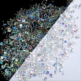 Blulu 18000 Pcs Tiny Nail Rhinestones 0.8/1.2mm Nail Charms Gems Micro AB Caviar Bead Glass Iridescent Crystal Pixie Diamonds Gravel for Art Manicure Iridescent Shine DIY Craft Accessories(Multicolor)