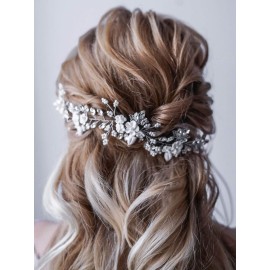 Unicra Bride Flower Wedding Hairpiece Pearls Bridal Hair Accessory with Crystals for Women and Girls (Silver) Unicra Bride Flower Wedding Hairpiece Pearls Bridal Hair Accessory with Crystals for Women and Girls (Silver)