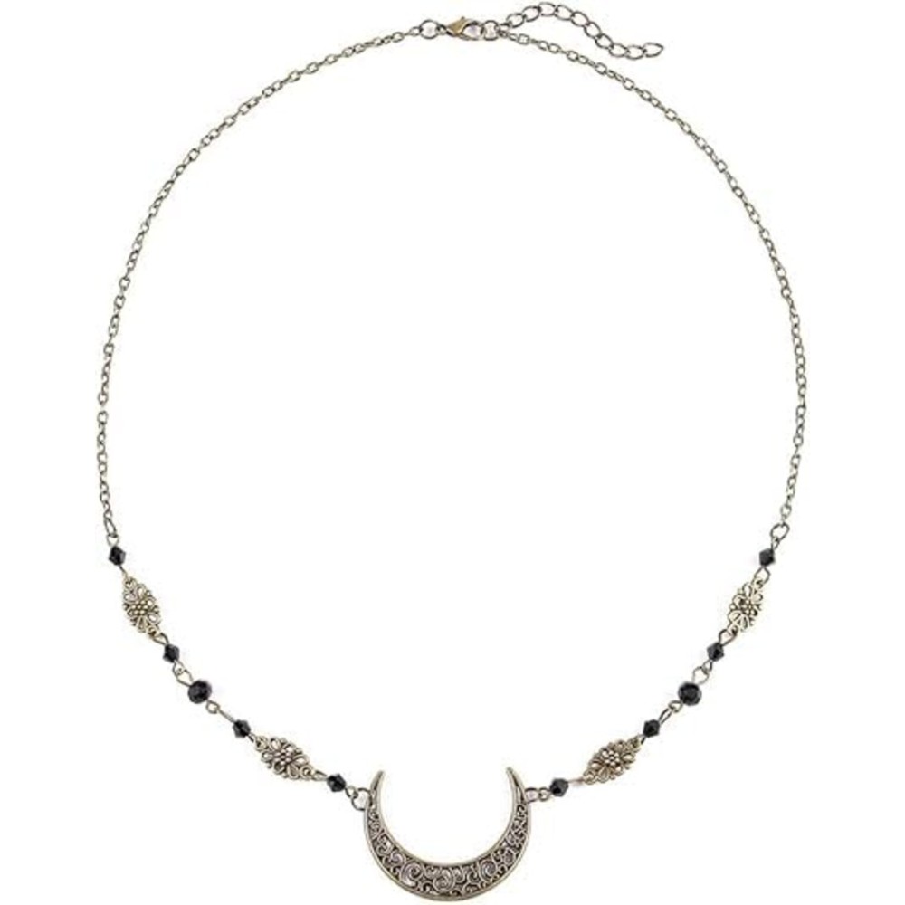 Aularso Vintage Head Chain Crescent Moon Hair Chain Black Crystal Headpieces Jewelry Pron Fashion Headbands Halloween Hair Accessories for Women and Girls (Bronze)