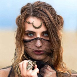 Aularso Vintage Head Chain Crescent Moon Hair Chain Black Crystal Headpieces Jewelry Pron Fashion Headbands Halloween Hair Accessories for Women and Girls (Bronze)