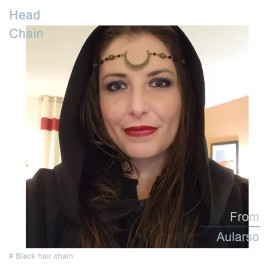 Aularso Vintage Head Chain Crescent Moon Hair Chain Black Crystal Headpieces Jewelry Pron Fashion Headbands Halloween Hair Accessories for Women and Girls (Bronze)