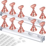 2 Set Nail Stand for Painting Press Nail Holder Acrylic Magnetic Tips Training Fingernail Display Stands DIY Crystal Holders and 96 Pieces White Reusable Adhesive Putty(Metal Rose Gold)
