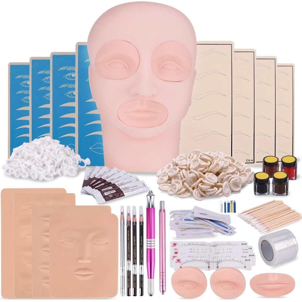 Microblading Practice Kit with Skin, Eyebrow Tattoo Kit, Flat Mannequin Head Lip Makeup with Eyebrow Blade Pen, Pigment Ink Ring, Training Practice Skin for Microblading Practice Permanent Makeup Microblading Practice Kit with Skin, Eyebrow Tattoo Kit, Flat Mannequin Head Lip Makeup with Eyebrow Blade Pen, Pigment Ink Ring, Training Practice Skin for Microblading Practice Permanent Makeup