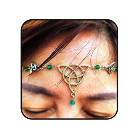 Aularso Boho Head Chain Silver Forehead Chain Irish Knot Hair Chain Crystal Headpieces Jewelry Hollow Headband Halloween Hair Accessories for Women and Girls (Green)
